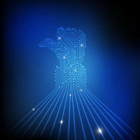 Vector : Electronic circuit in thumb up hand on blue technology backgroundのイラスト素材