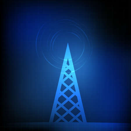 Vector : Radio tower and binary number on blue backgroundのイラスト素材