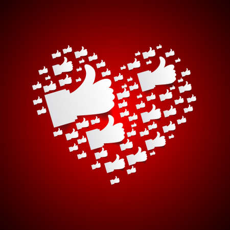 Vector : Thumb up paper inside heart on red backgroundのイラスト素材