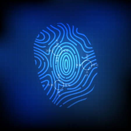 Vector : Finger print and abstract circle on blue technology backgroundのイラスト素材