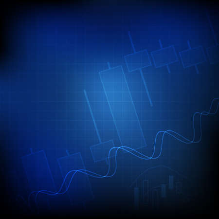 Vector : Candle stick graph and line graph on blue grid backgroundのイラスト素材