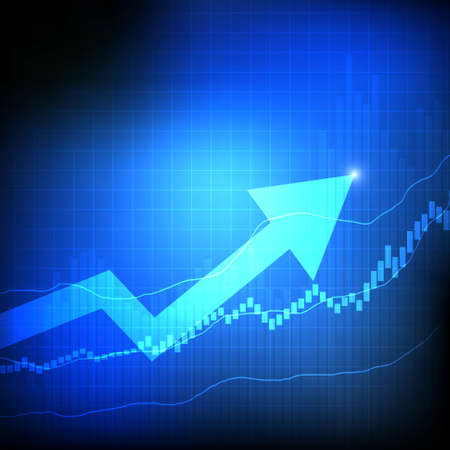 Vector : Candle sticks and bar chart with arrows on business backgroundのイラスト素材