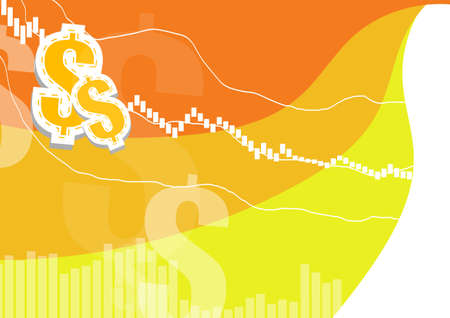 Vector : Bar graph and dollar signs on orange and white backgroundのイラスト素材