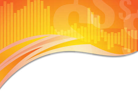 Vector : Bar graph and dollar signs on orange and white backgroundのイラスト素材