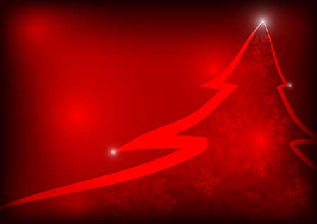 Vector : Christmas tree with snowflake on red backgroundのイラスト素材