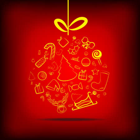 Vector : Christmas icons on red backgroundのイラスト素材