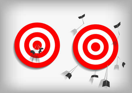 Vector : Archery targets and missed arrows on gray backgroundのイラスト素材