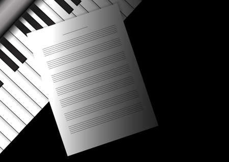 Vector : Piano keyboard with staff papersのイラスト素材