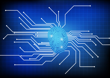 Vector : Finger print with electronic circuit backgroundのイラスト素材