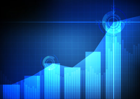 Vector : Business graph and grid on blue background