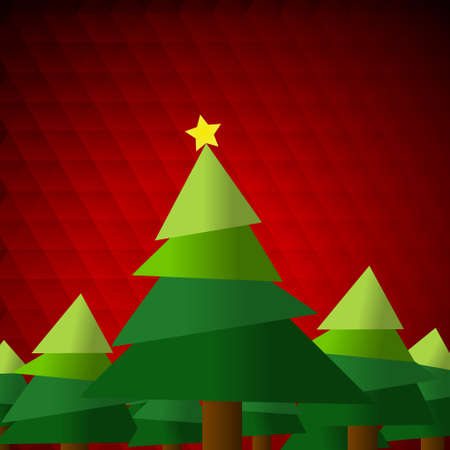 Vector : Christmas tree and star on red backgroundのイラスト素材