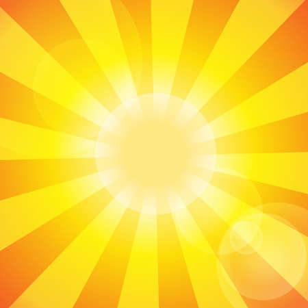 Vector : Sun and lens flare on orange backgroundのイラスト素材