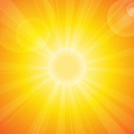 Vector : Sun and lens flare on orange backgroundのイラスト素材