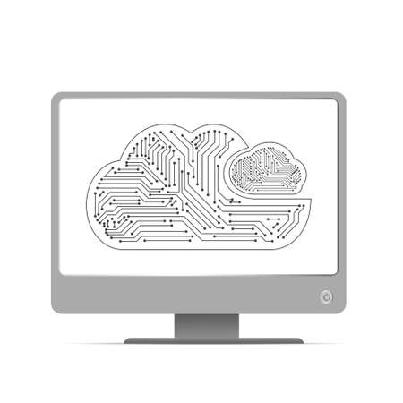 Vector : Electronic circuit inside cloud on computer monitorのイラスト素材