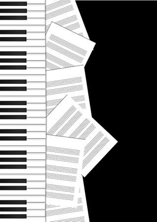 Vector : Sheet music with piano keyboard on black backgroundのイラスト素材