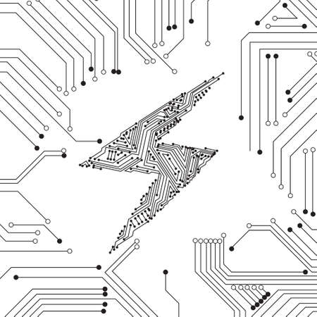 Vector : Electronic circuit inside lighting symbol on white backgroundのイラスト素材