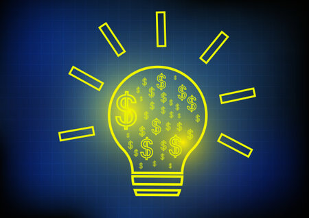 Vector : Lightbulb and dollar signs on blue backgroundのイラスト素材