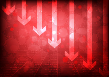 Vector : Down arrow with virus on stockboardの写真素材