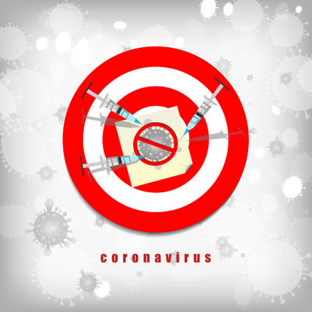 Vector : Vaccine syringe and archery target with virus backgroundのイラスト素材
