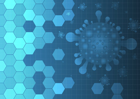 Vector : Virus and hexagons on blue medical background