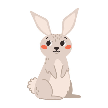 Cute beige rabbit isolated on a white background. cartoon vector illustration.のイラスト素材