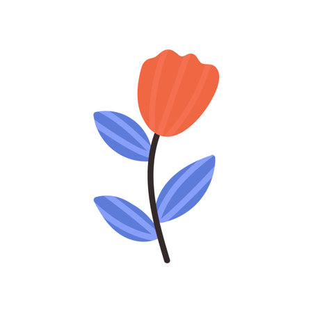 Red flower with purple leaves. Tulip. Cute garden flower isolated on a white background. cartoon vector illustration.のイラスト素材