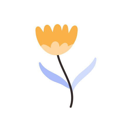 Yellow flower with purple leaves. Tulip. Cute garden flower isolated on a white background. cartoon vector illustration.のイラスト素材