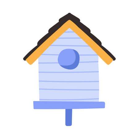 Cute wooden purple birdhouse for birds isolated on a white background. cartoon vector illustration.のイラスト素材