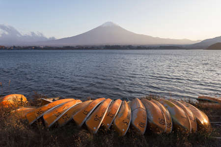 This photo was shot from the area around Mt.Fuji in Autumn. It is time to start snow cap on the top of Mt.Fuji. There are 5 lake around Mt.Fuji.のeditorial素材