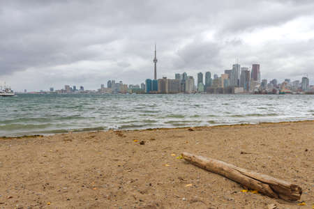This photo was shot from snake island which is opposite to Toronto city. The leaves of trees change color.のeditorial素材