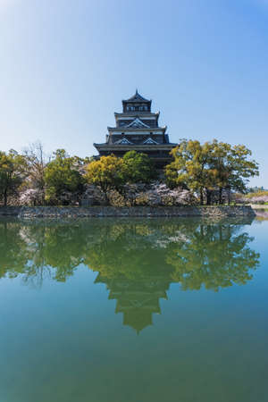 Hiroshima Castle is a castle in Hiroshima, Japan. It was constructed in the 1590s, but was destroyed by the atomic bombing on August 6, 1945. It was rebuilt in 1958, a replica of the original that now serves as a museum of Hiroshima's history before Worldのeditorial素材