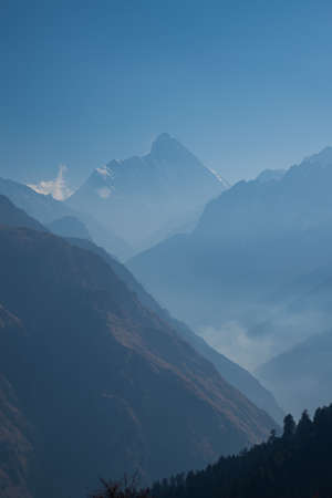 beautiful view of the nanda devi peak on a smoggy bright sunny dayの写真素材