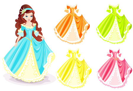 princess with different color gownsのイラスト素材
