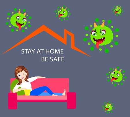 stay at home concept to fight with covid-19のイラスト素材