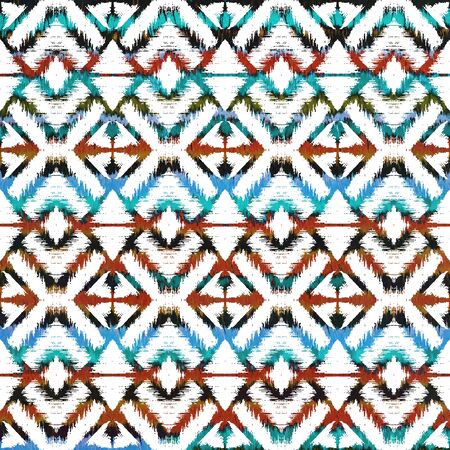 Diamond ikat pattern with watercolor texture and colorsの写真素材