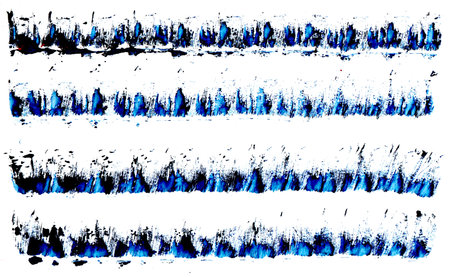 Set of blue brush strokes isolated on white background. Abstract hand drawn watercolor texture.の写真素材