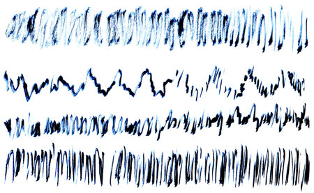 Set of hand drawn scribble lines. Blue and black ink.の写真素材