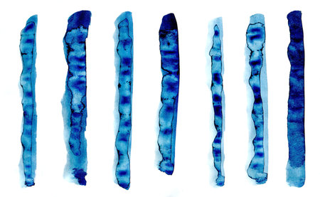 Blue watercolor stripes isolated on white background. Hand drawn illustration.の写真素材