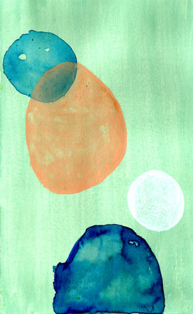 Abstract watercolor background with circles and spots. Hand-drawn illustration.の写真素材