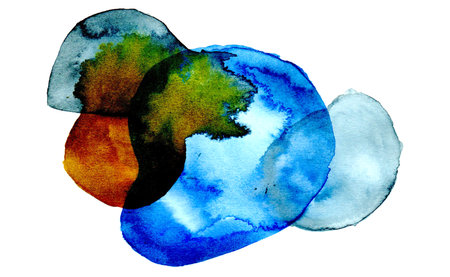 Abstract watercolor hand painted background. Blue, green and yellow colors.の写真素材