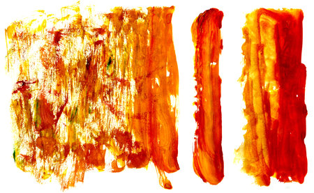 Set of orange watercolor brush strokes isolated on white background. Hand drawn illustration.の写真素材