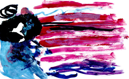 Abstract watercolor background with a female silhouette on a white background.の写真素材