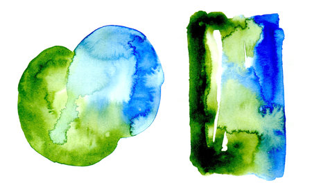 Abstract blue and green watercolor brush strokes on white background. Texture paper.の写真素材