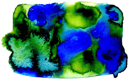Abstract watercolor hand painted background. Blue, green and yellow.の写真素材