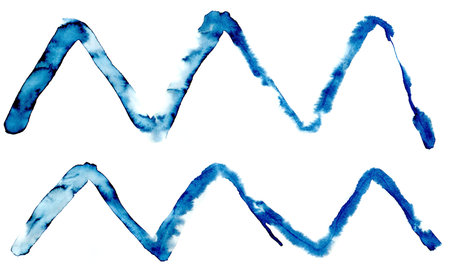 Blue watercolor wave set isolated on white background. Hand drawn illustration.の写真素材