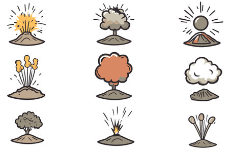 Set of icons on the theme of volcanic eruption. Vector illustration.のイラスト素材