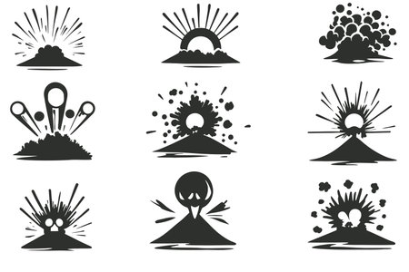 Set of vector icons on the theme of the explosion of the volcano.のイラスト素材