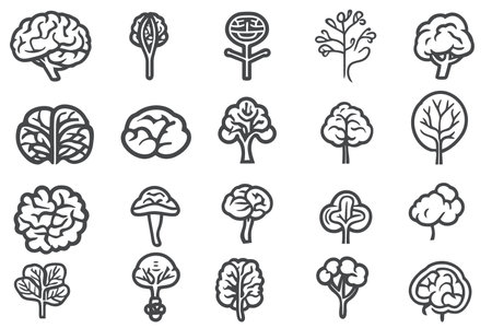 Brain vector icons set. Black illustration isolated on white background for graphic and web design.のイラスト素材