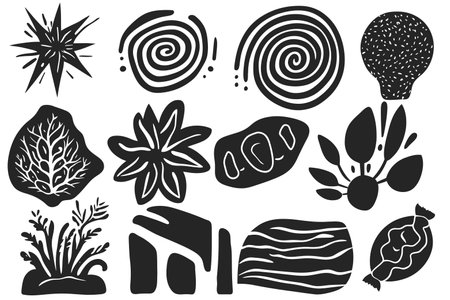 Set of hand drawn elements. Vector illustration. Black and white.のイラスト素材