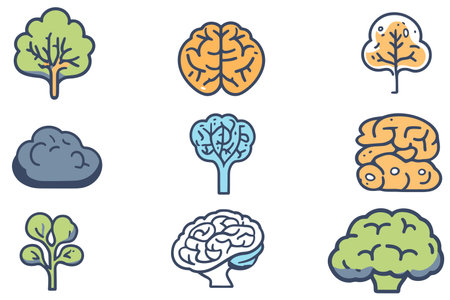 Set of vector icons of brain, tree, brain, leaf and cloudのイラスト素材